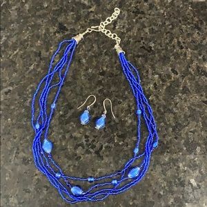 Avon Blue Beaded Necklace and Earring Set